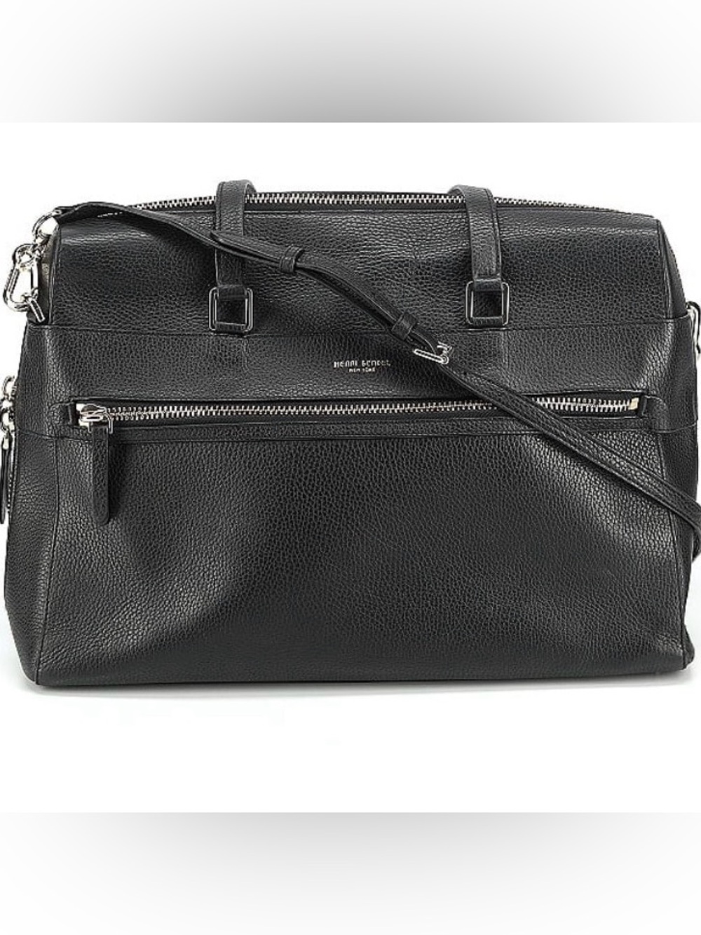HENRI BENDEL pebbled leather brief case bag black and silver